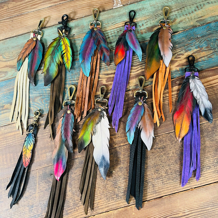 CLOSEOUT SALE! Feathers and Leather Fringe - Bag Charms
