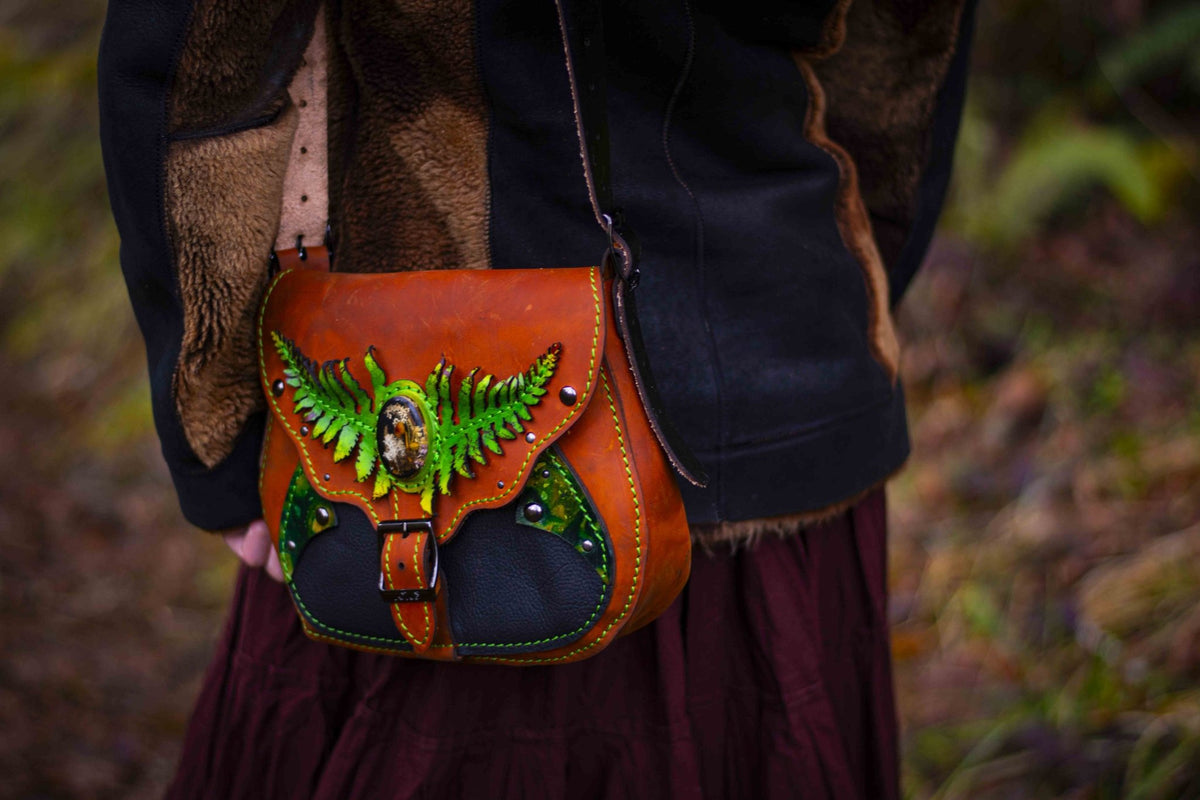 Handcrafted Leather Crossbody Bag – Sagefire Edition with 3D