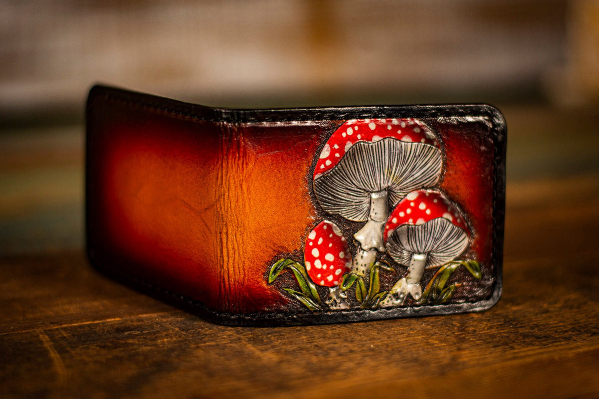 Amanita Muscaria Mushroom - Vegetable Tanned Leather - Leather Bifold