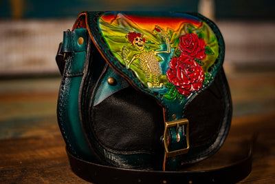 Bertha Scarlett Begonias In The Mountains - Tooled Leather Belt Bag - Lotus Leather