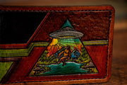 UFO and Bigfoot - Retro Pattern - Tooled Leather Wallet - Lotus Leather