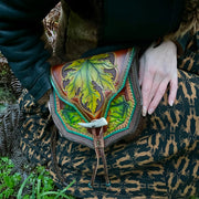 Green Maple Leaf - Enchanted Tooled Leather Belt Bag Purse