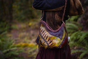 Asymmetrical Leather Hobo Bag Featuring 3D Organic Leaves and Long Fringe - Lotus Leather