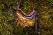 Asymmetrical Leather Hobo Bag Featuring 3D Organic Leaves and Long Fringe - Lotus Leather