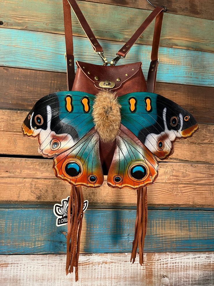 🦋 Buckeye Moon - Handcrafted Buckeye Moth Leather Backpack - Lotus Leather