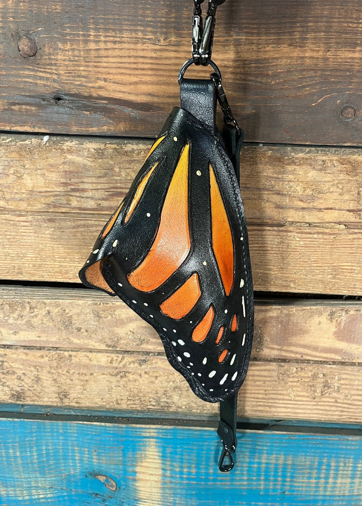 Butterfly Chrysalis Leather Bag – Monarch Wing Festival Cosplay Wristlet Crossbody or Belt Bag - Lotus Leather