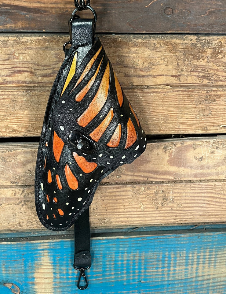 Butterfly Chrysalis Leather Bag – Monarch Wing Festival Cosplay Wristlet Crossbody or Belt Bag - Lotus Leather