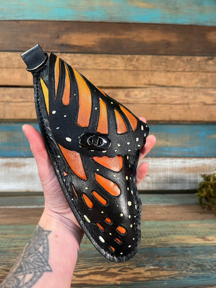 Butterfly Chrysalis Leather Bag – Monarch Wing Festival Cosplay Wristlet Crossbody or Belt Bag - Lotus Leather