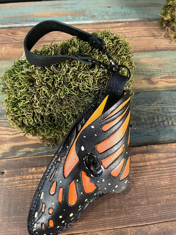 Butterfly Chrysalis Leather Bag – Monarch Wing Festival Cosplay Wristlet Crossbody or Belt Bag - Lotus Leather