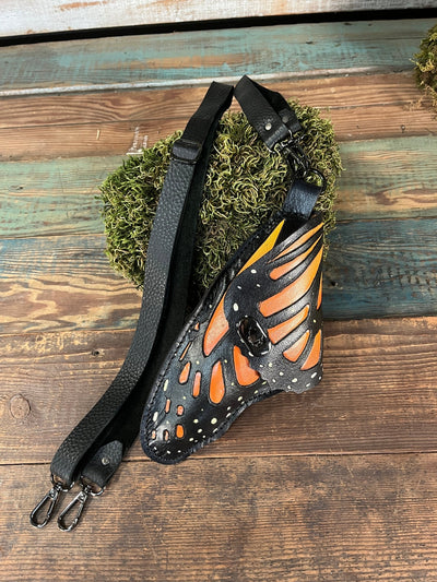 Butterfly Chrysalis Leather Bag – Monarch Wing Festival Cosplay Wristlet Crossbody or Belt Bag - Lotus Leather