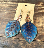 CLOSEOUT SALE! Handmade Blue Leather Leaf Earrings - Nature-Inspired Lightweight Accessory - Lotus Leather