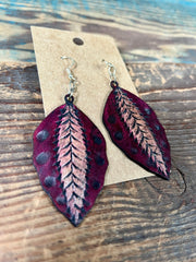 Closeout Sale! Mahogany and Bronze Layered Leaf Earrings - Unique Lightweight Design - Lotus Leather