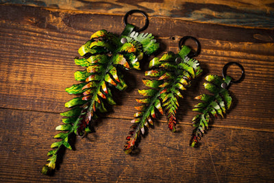 Fern - Green with Yellow Fall Tones - Multiple Sizes - Leather Keychain - Lotus Leather