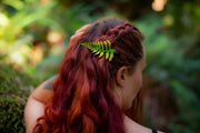 Fern Leaf - Leather Hat or Hair Clip Green With Yellow Accents - Lotus Leather