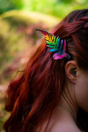 Fern Leaf - Leather Hat or Hair Clip Rainbow - Lotus Leather