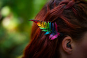 Fern Leaf - Leather Hat or Hair Clip Rainbow - Lotus Leather