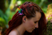 Fern Leaf - Leather Hat or Hair Clip Rainbow - Lotus Leather