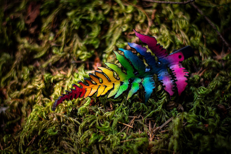 Fern Leaf - Leather Hat or Hair Clip Rainbow - Lotus Leather