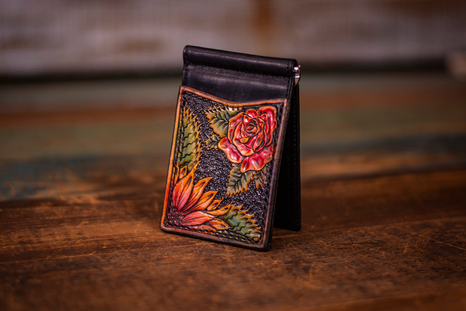 Leather Money store Clip Wallet HandTooled