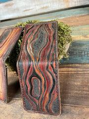 Hand - Carved Leather Bifold Wallet with Woodgrain Design – Natural Tones - Lotus Leather