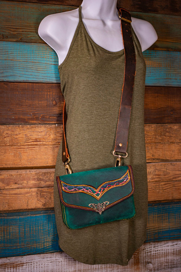 🌿 Handcrafted Emerald Lotus Sunset Leather Backpack - Customizable & Detachable Pockets & Accessories 🌿 - Lotus Leather