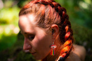 Handcrafted Leather Amanita Mushroom UFO Earrings - Rainbow Light Beams - Psychedelic Mushroom Jewelry - Lotus Leather