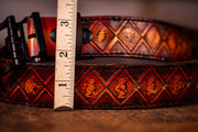 Handcrafted Leather Belt with Stealie, Terrapins, Dancing Bears & Bertha - Faded Brown - Lotus Leather