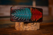 Handcrafted Leather Bifold Wallet - “Fire and Ice” Botanical Fern Design - Card Slots & Cash Section - Lotus Leather