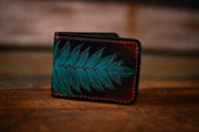 Handcrafted Leather Bifold Wallet - “Fire and Ice” Botanical Fern Design - Card Slots & Cash Section - Lotus Leather