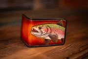 Handcrafted Leather Bifold Wallet - Trout Design for Fishing and Nature Enthusiasts - 6 Card Slots and Cash Section - Lotus Leather