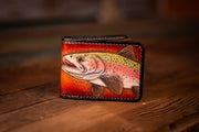 Handcrafted Leather Bifold Wallet - Trout Design for Fishing and Nature Enthusiasts - 6 Card Slots and Cash Section - Lotus Leather