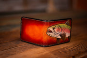 Handcrafted Leather Bifold Wallet - Trout Design for Fishing and Nature Enthusiasts - 6 Card Slots and Cash Section - Lotus Leather