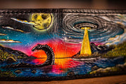 Handcrafted Leather Bifold Wallet - UFO and Nessie Scene Under Full Moon - Cryptid and Paranormal - Inspired Wallet - Lotus Leather