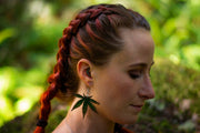 Handcrafted Leather Cannabis Leaf Earrings - Green - Artistic Marijuana - Inspired Jewelry - Lotus Leather