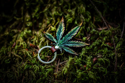 Handcrafted Leather Cannabis Leaf Keyring - Green - Artistic Marijuana - Inspired Keychain - Lotus Leather