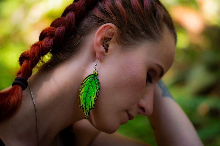 Handcrafted Leather Leaf Earrings - Large Green Leaf Design - Nature - Inspired Artisan Jewelry - Lotus Leather