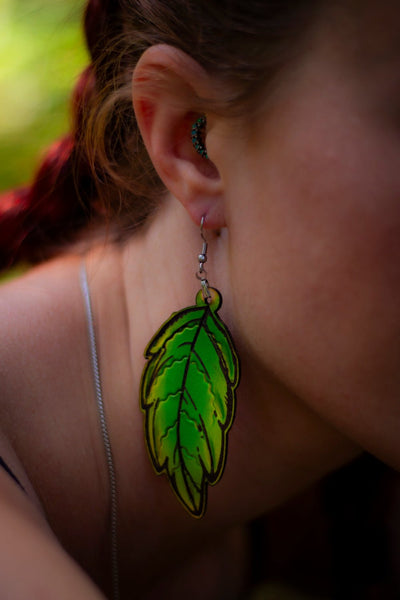 Handcrafted Leather Leaf Earrings - Large Green Leaf Design - Nature - Inspired Artisan Jewelry - Lotus Leather