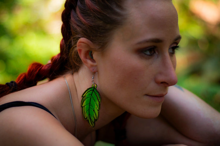 Handcrafted Leather Leaf Earrings - Large Green Leaf Design - Nature - Inspired Artisan Jewelry - Lotus Leather