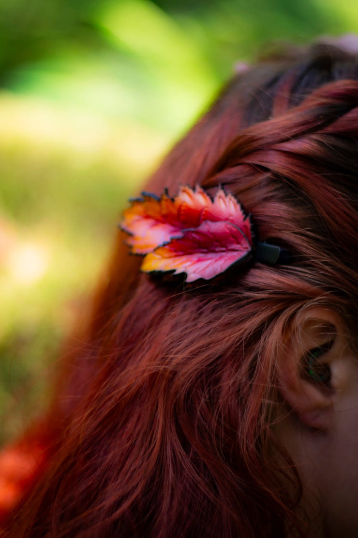 Handcrafted Leather Leaf Hair Clip - Green or Autumn Tones - Nature - Inspired Hat Accessory - Artisan Gift - Lotus Leather