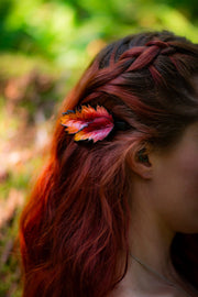 Handcrafted Leather Leaf Hair Clip - Green or Autumn Tones - Nature - Inspired Hat Accessory - Artisan Gift - Lotus Leather