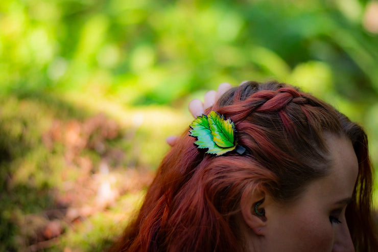 Handcrafted Leather Leaf Hair Clip - Green or Autumn Tones - Nature - Inspired Hat Accessory - Artisan Gift - Lotus Leather