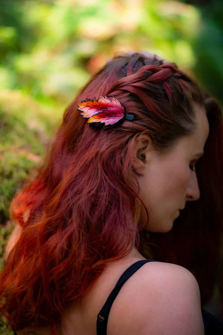 Handcrafted Leather Leaf Hair Clip - Green or Autumn Tones - Nature - Inspired Hat Accessory - Artisan Gift - Lotus Leather