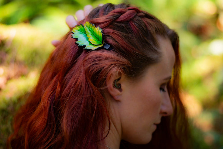 Handcrafted Leather Leaf Hair Clip - Green or Autumn Tones - Nature - Inspired Hat Accessory - Artisan Gift - Lotus Leather