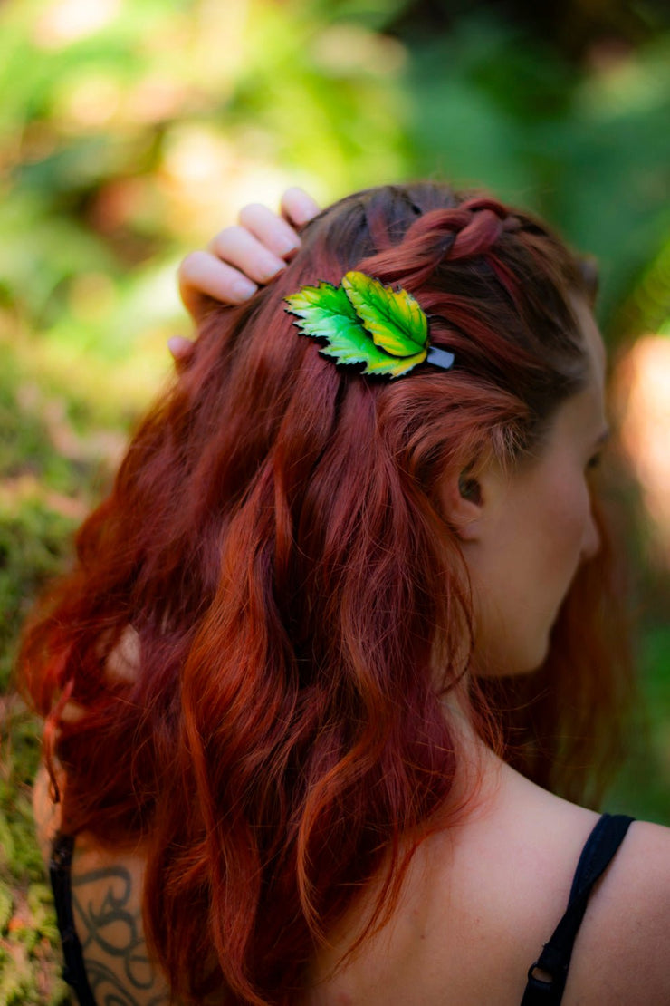 Handcrafted Leather Leaf Hair Clip - Green or Autumn Tones - Nature - Inspired Hat Accessory - Artisan Gift - Lotus Leather