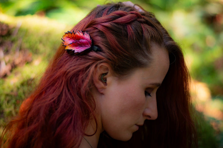 Handcrafted Leather Leaf Hair Clip - Green or Autumn Tones - Nature - Inspired Hat Accessory - Artisan Gift - Lotus Leather