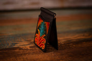 Handcrafted Leather Money Clip Wallet - “Fire and Ice” Botanical Fern Design - Minimalist Wallet with Card Slots - Lotus Leather