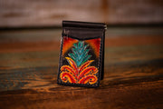 Handcrafted Leather Money Clip Wallet - “Fire and Ice” Botanical Fern Design - Minimalist Wallet with Card Slots - Lotus Leather