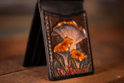 Handcrafted Leather Money Clip Wallet - Wild Chanterelle Mushrooms Design for Foragers and Nature Enthusiasts - Lotus Leather