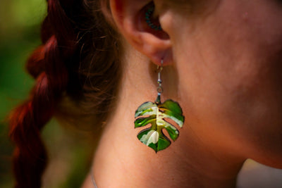 Handcrafted Leather Monstera Leaf Earrings - Green or Variegated - Plant Lady - Inspired Jewelry - Lotus Leather