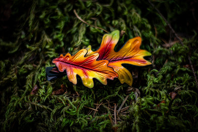 Handcrafted Leather Oak Leaf Hair Clip - Autumn - Inspired Hat Accessory - Fall Tones Artisan Gift - Lotus Leather